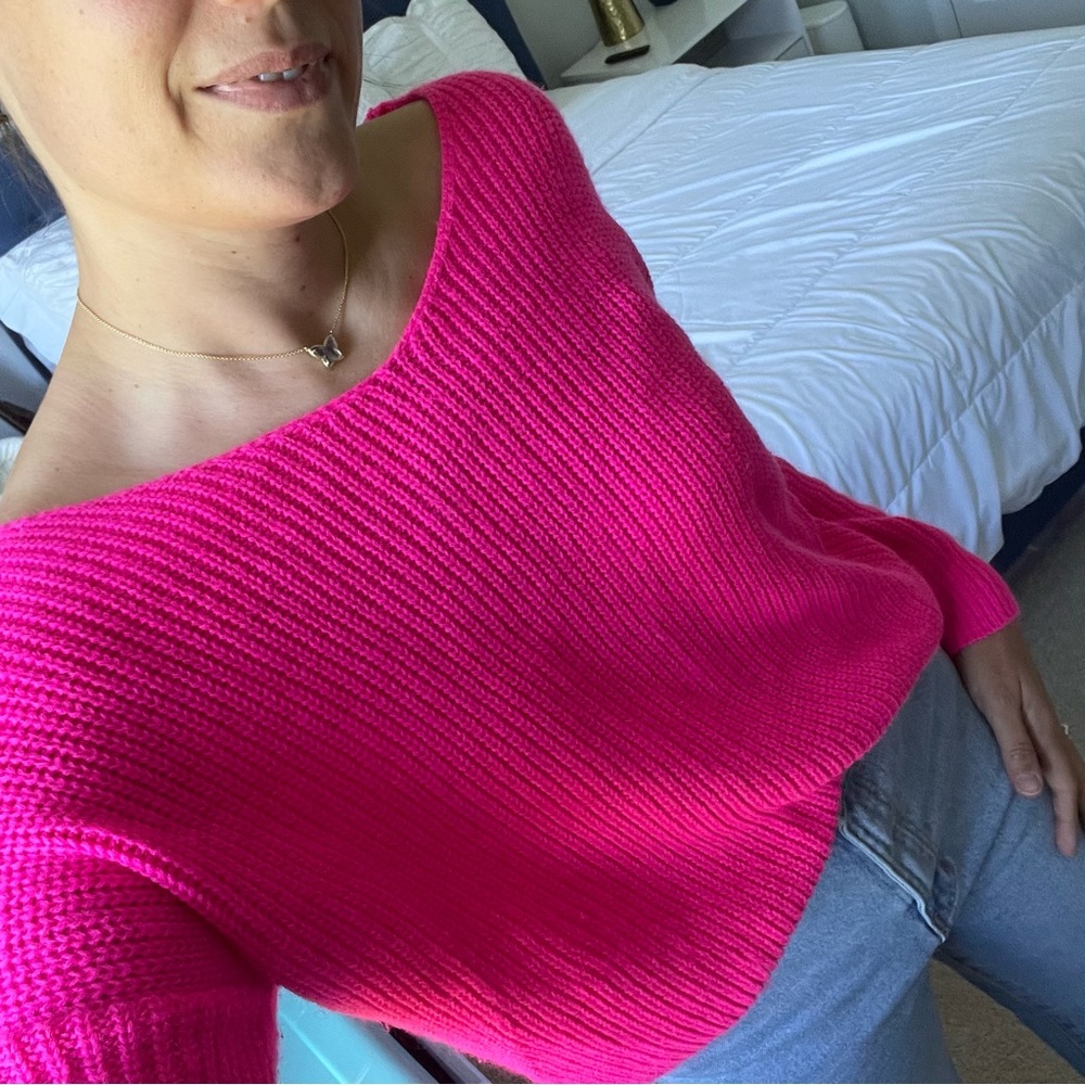 Fashion Nova Hot Pink Scoop Neck Knit Sweater